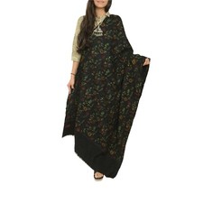 Sanskriti Vintage Black Pure Woollen Shawl Hand Embroidered Long Stole Scarf