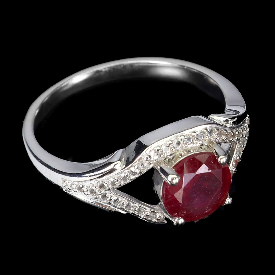 925 Sterling Silver Ring Round Ruby 7mm Topaz Natural Gemstone Jewelry Size 9 - Image 3 of 4