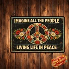 Peace Imagine All The People Floral Vintage Metal Tin Sign Retro Wall Art