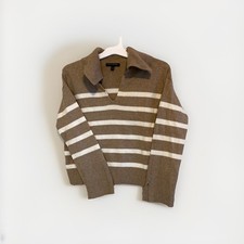 Banana Republic Women Sweater Tan and White Johnny Collar sweater  Size X-small 