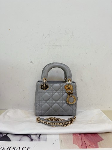 Dior Lady Dior Mini Grey Lambskin Top Handle & Crossbody Bag Duty Paid