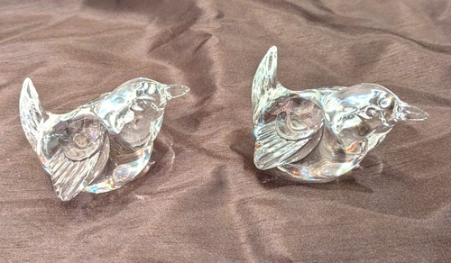 Steuben Crystal Glass Bird Figurines Clear Songbirds Set of 2 Paperweights Decor