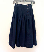 Talbots Vintage Petites Navy Pleated Button-Front A-Line Midi Skirt 2P