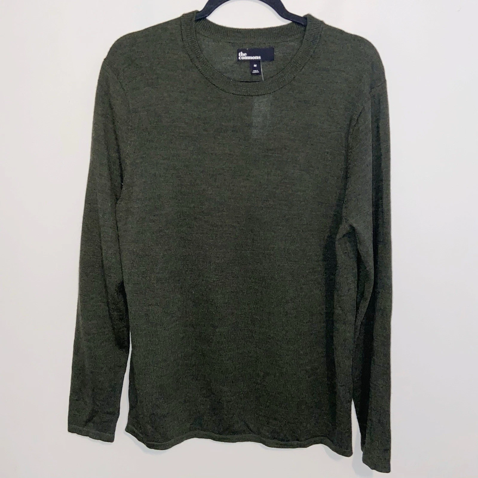 The Commons Sweater Mens Medium Brosnan Merino Wool Crewneck Olive Green Preppy