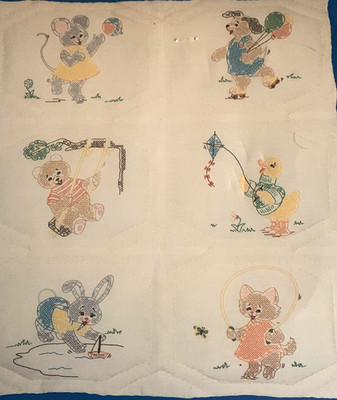 Vogart PLAYTIME Stamped Baby Quilt Top Embroidery or Paint Cross Stitch + Floss