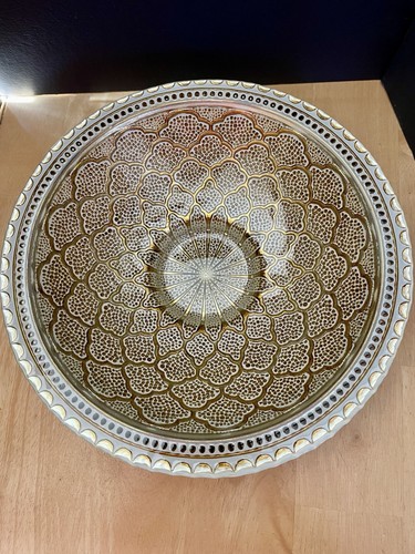 AKCAM? Turkish Tunisia Quatrefoil Pattern Art Glass Center Piece 12” Bowl - Picture 1 of 6
