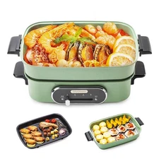 3-in-1 Electric Hot Pot, Multi-use Shabu Shabu Pot with Grill Pan & Steamer, ...
