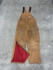 Vintage Carhartt Bib Overalls Mens 38X30 Brown Insulated Quilt Lined R02 Union