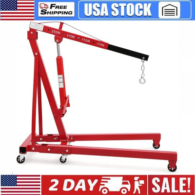 #ad #ad 2Ton Folding Hydraulic Engine Hoist Folding Engine Shop Crane Hoist Lift 6 Wheel $175.99