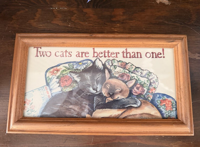 Vintage FIGI Graphics Framed Cat Print  Two cats are better than one! 