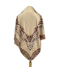 Animal Print Silk Scarf Beige  Brown Abstract Pattern Exotic Square Wrap Ele A9