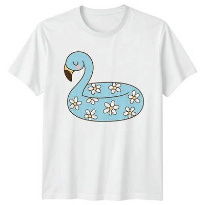 Flamingo Pool Float Floral Damen T-Shirt Herren Tee Grafik Unisex