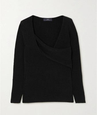 Arch4 100 % Kaschmir schwarz Twist Front gerippter Pullover Large
