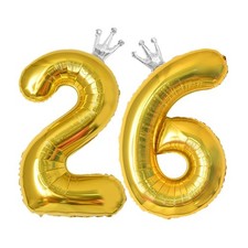 40 Inch Gold Crown Number 26 Balloons, 26th Large Foil Helium Balloons,Silver...