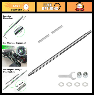 44'' Rear Axle Kit for Go Karts, ATVs & Quads - 1'' Diameter, 3/4'' Step Down, Keyw