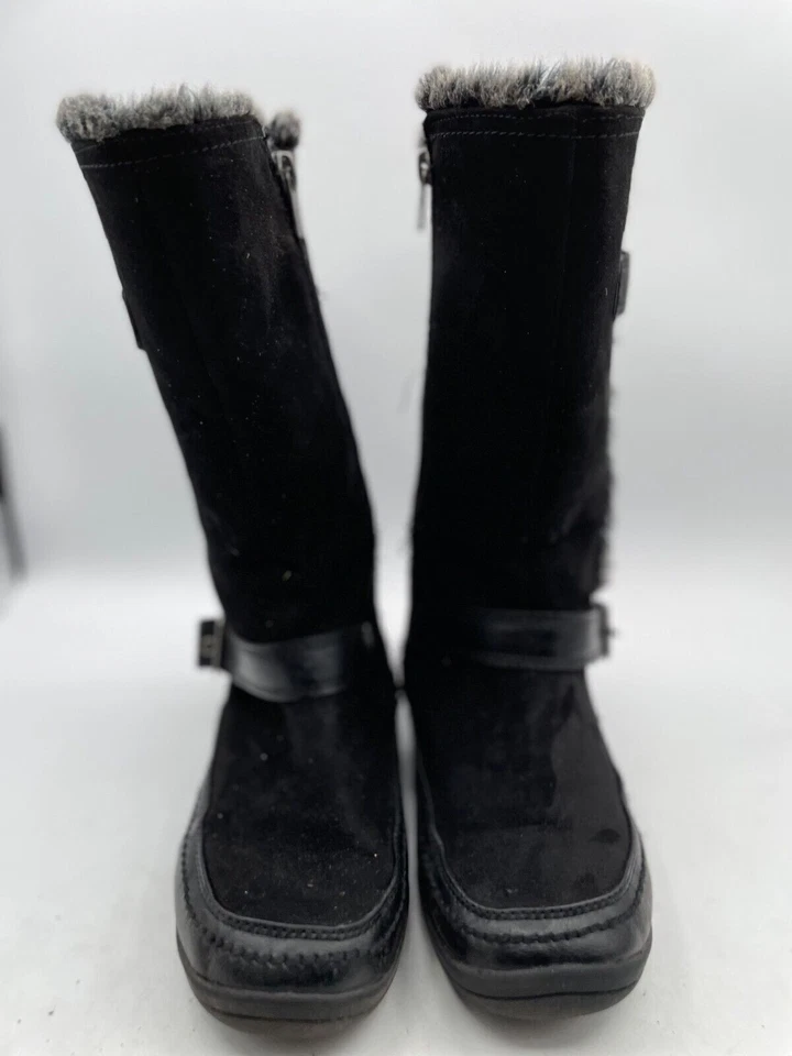 Nine West Naydine Knee-High Snow Boot Girl's Sz 4 Black Buckle Faux Fur - Image 2 of 4