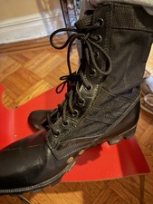 Vintage 80s USGI Military Mens 9 Distressed Leather Combat Boots Black USA