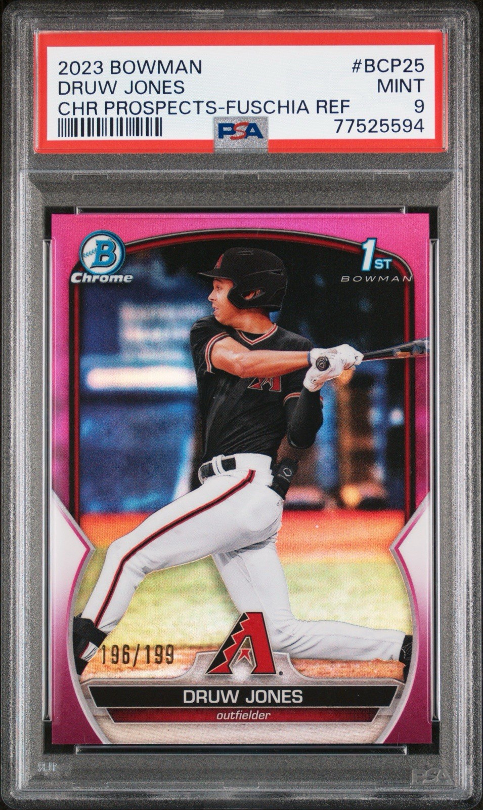 2023 Bowman Chrome Druw Jones #135/199 FUCHSIA REFRACTOR #BCP25 PSA 9
