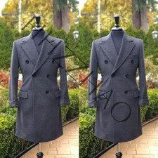 Gray 100 Cashmere Men's Overcoats Double Breasted Casual Business Long Jackets