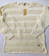 Michael Kors Knit Sweater Womens Size L Cream Round MK Logo