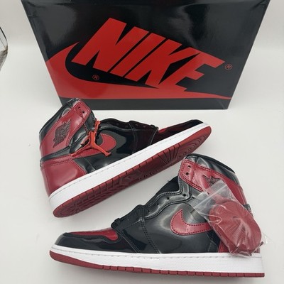 Nike Air Jordan 1 Retro High OG Patent Bred Schwarz Rot Herren UK 9,5 Brandneu