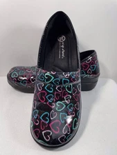 Easy Street LAURIE Black Patent Clogs W/Multicolor Hearts 11 M Worn Once!