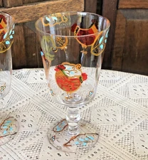 Pier 1 Gallo Roosters Water Goblets (2) 7" Tall 10051 Perfect Unused Condition