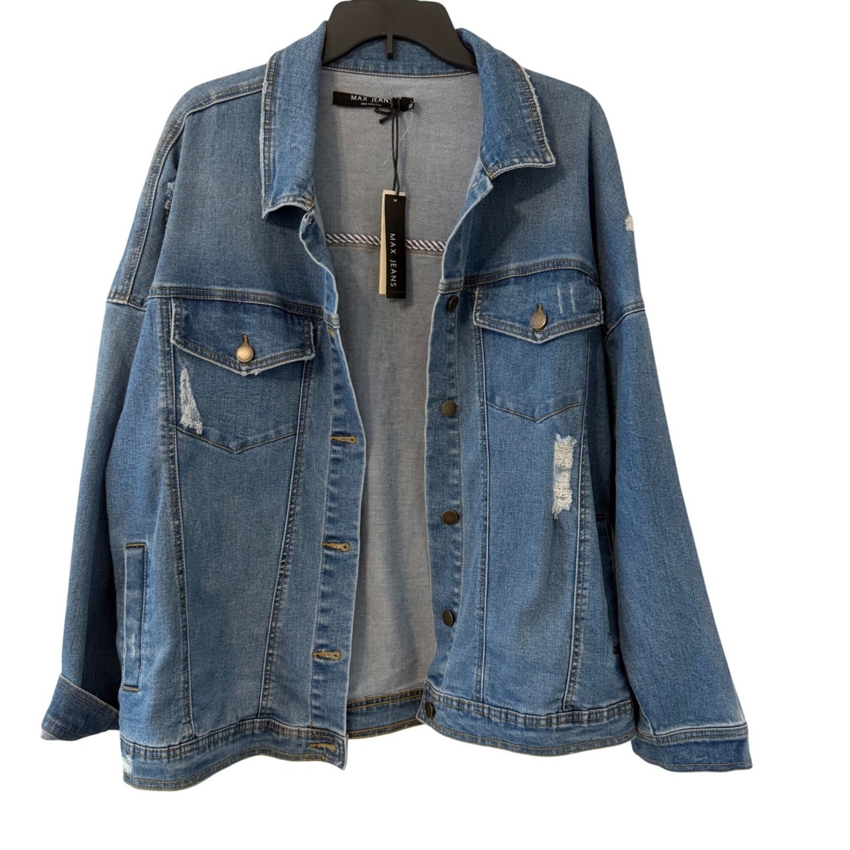 ジャケット・アウター Max Denim Trucker Jacket Max Jeans Womens Distressed Blue Denim Jacket With Button Front