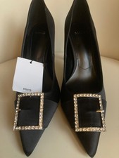 New Mango/MNG Women’s Poly/Satin Rhinestone Buckle Stiletto Heel, Black 37