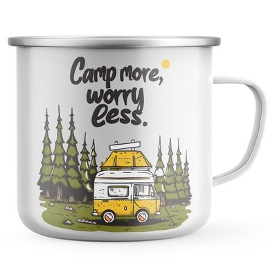 Camp More Worry Less Emaille Becher Wohnmobil Design für Camper und Abenteurer