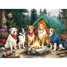 Dogs Forest Campfire 300 Piece Jigsaw Puzzle 20.5 x 15 Inch