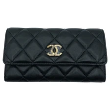 CHANEL Matelasse AP2056 Shoulder Bag Lamb Silk Black Gold Hardware #OK2446