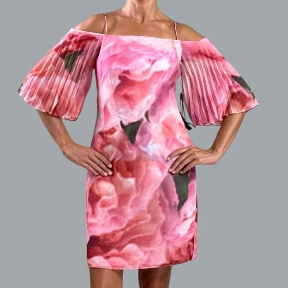 Vestido PHOEBE COUTURE NUEVO CON ETIQUETAS Acuarela Estampado Floral Rosa Hombro Frío Talla 6 Foto 2 de 4