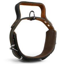 Dog collar with handle, leather, grip collar - length: 65cm or 55cm