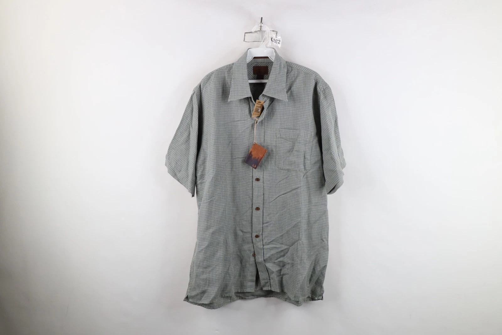 New Born Mens Medium Linen Bamboo Blend Short Sleeve Collared Button Shirt Plaid