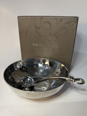 Culinary Concepts Olive Bowl & Polished Knot Spoon Set Hammered Steel New w Box