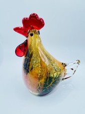 Vintage Murano- Style Handcrafted Art Glass Rooster Figurine MCM Decor 5.5  
