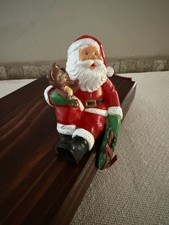 Vintage Santa Claus Christmas Stocking Hanger Holder Teddy Bear Shelf Sitter