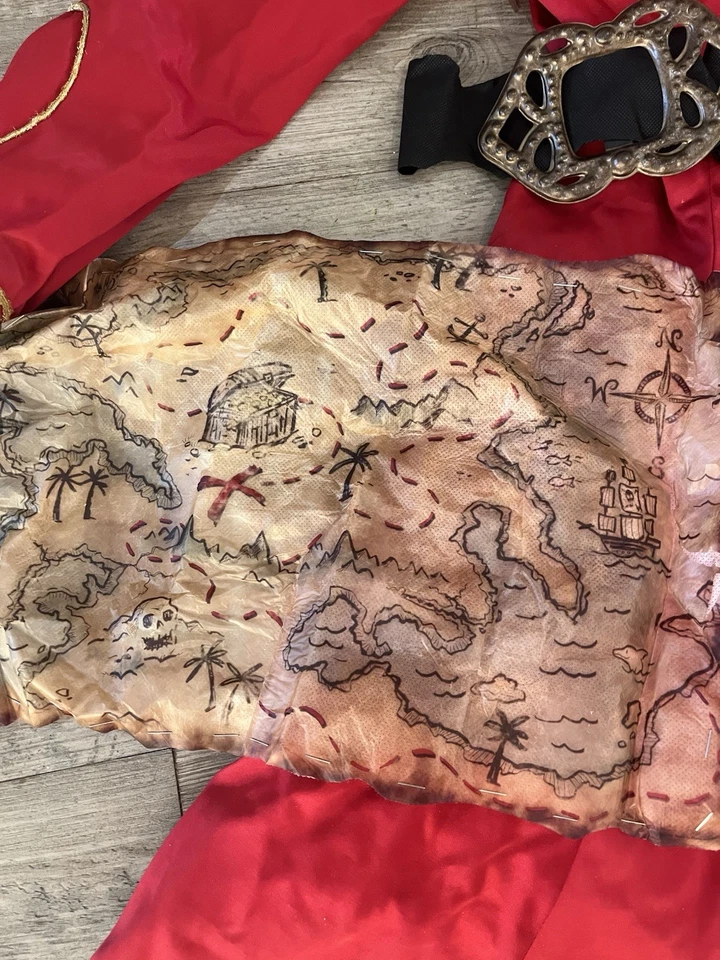 Lote de 4 piezas de disfraz de pirata chaqueta grande gancho rastas cinturón Foto 2 de 4