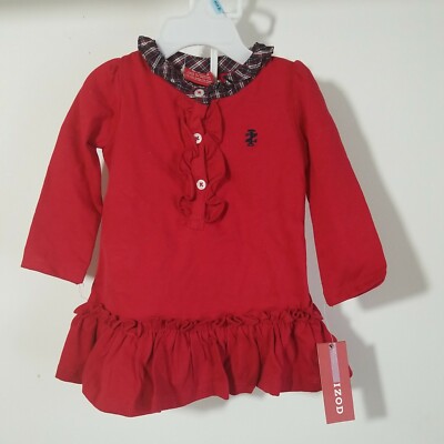 Izod Brand Baby Girl Red Dress Sz 6-9mos 100% Cotton Dress and Underwear Set