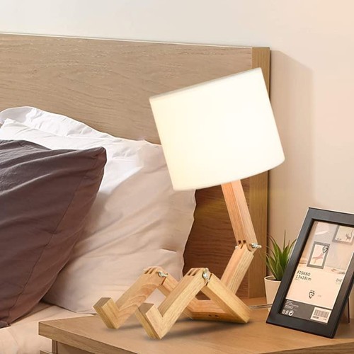 Cute Desk Lamp, Unique Table Lamp,Wooden Bedside Table Lamps Fun Quirky Robot... - 第 5/9 張圖片