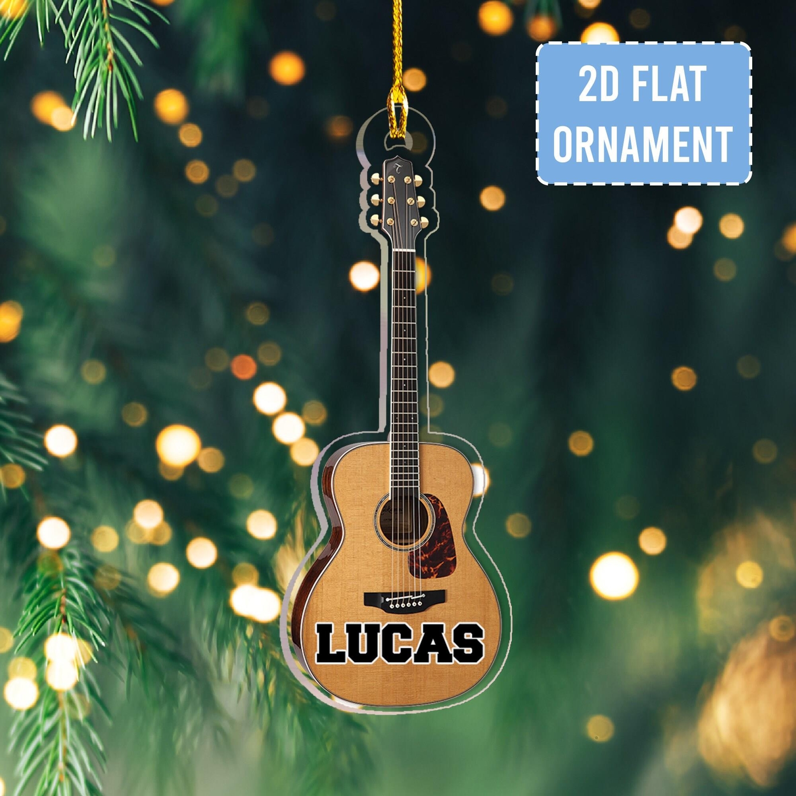 Personalized Name Guitar Ornament  Acrylic 2D Ornament  Christmas Gift For Guita