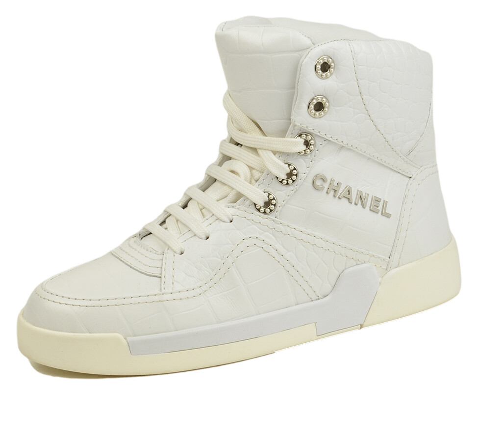 CHANEL CALFSKIN CROCODILE EMBOSSED WHITE HIGH TOP SNEAKERS 8. BRAND NEW!! |  eBay