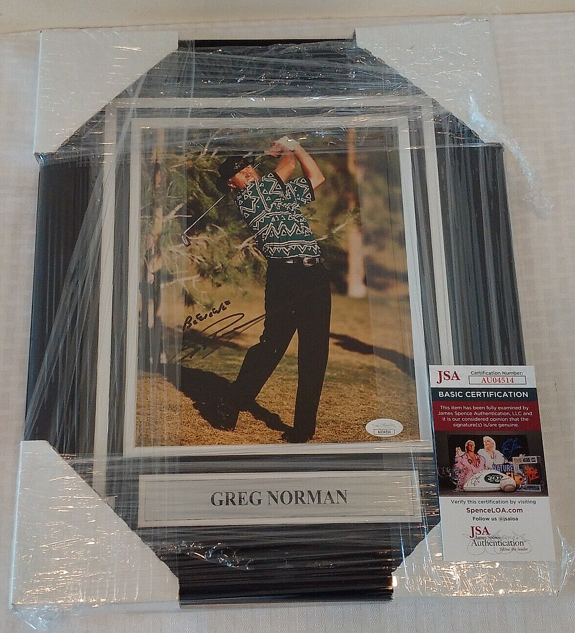 GREG NORMAN Autographed Signed 8x10 Photo JSA Framed Matted Golf PGA Swinging 