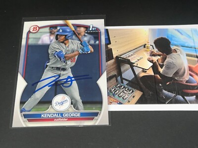 Kendall George Los Angeles Dodgers Auto Signed 2023 1st Bowman Base