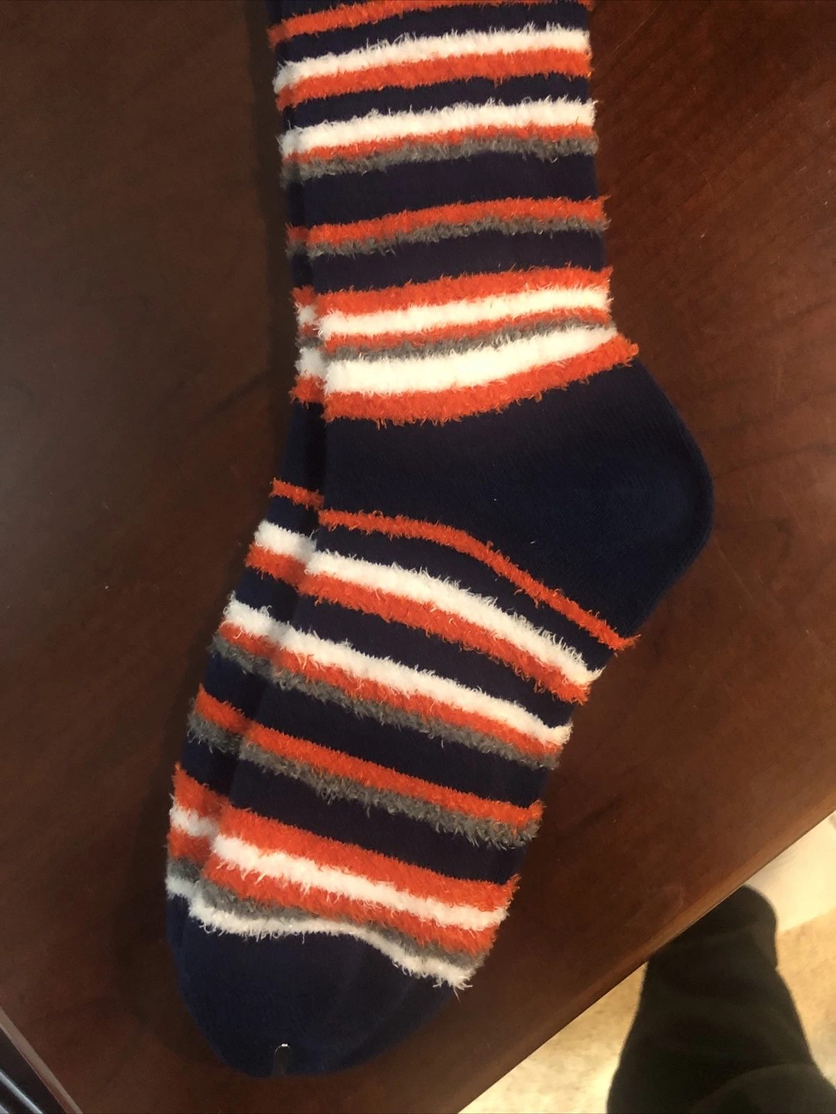 Medium football Denver Broncos Long Fuzzy Striped Socks
