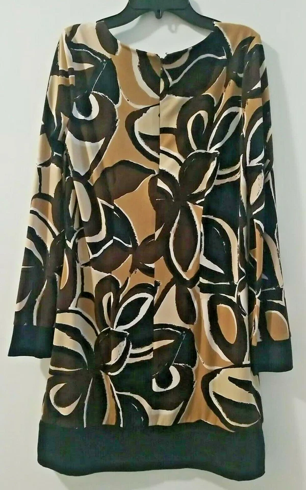 Vestido Feminino Apostrophe Manga Longa Floral Marrom Preto Branco Tamanho Pequeno - Imagem 2 de 4
