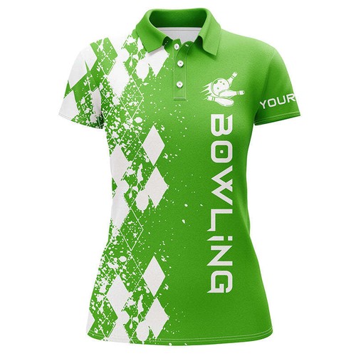 Womens bowling shirt short sleeve polo, custom green bowling shirts for