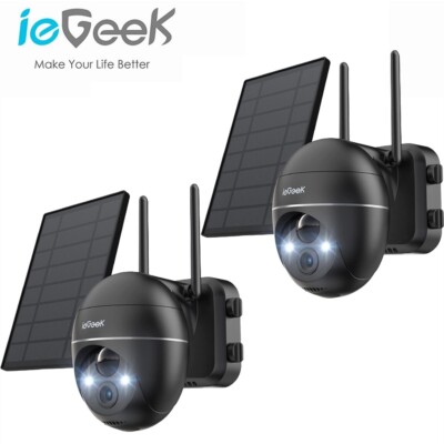 2PCS ieGeek Outdoor Wireless Security Cameras 2K Solar Security Camera System
