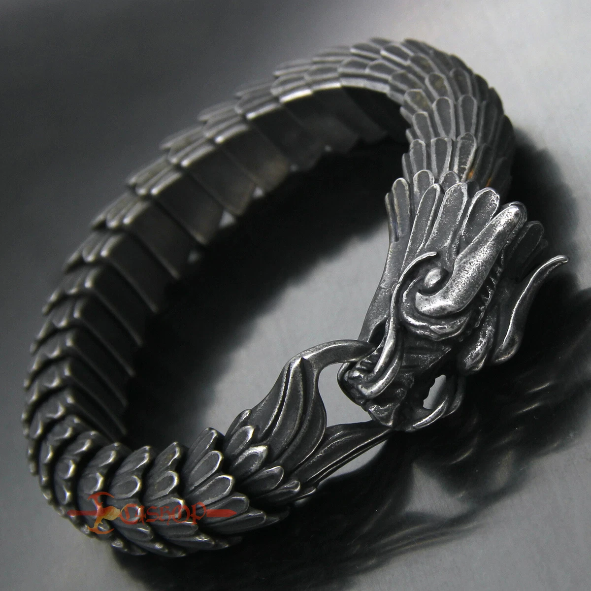 Heavy Mens Stainless Steel Dragon Link Chain Bracelet Retro